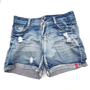 EDC BY ESPRIT Women's 6 Vintage 90's Distressed Denim Cuffed Blue Jean Shorts